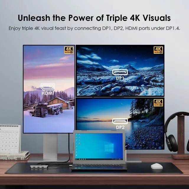 Alt view image 4 of 7 - WAVLINK USB C Hub with Dual 4K DP, 4K HDM, VGA, 3 USB2.0, 4 Displays USB C Laptop Docking Station For MacBook/Dell/HP/Lenovo, Compatible with Mac/Windows/Chrome OS/Linux/Android