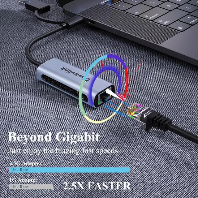 Alt view image 3 of 7 - Wavlink USB C to Ethernet Adapter 2.5 Gbps, 2-in-1 USB to 2.5G Ethernet Adapter, USB-C to RJ45 Network Converter (Thunderbolt 4/3 Compatible), Aluminum Case for Windows, Mac OS, iPad OS and More