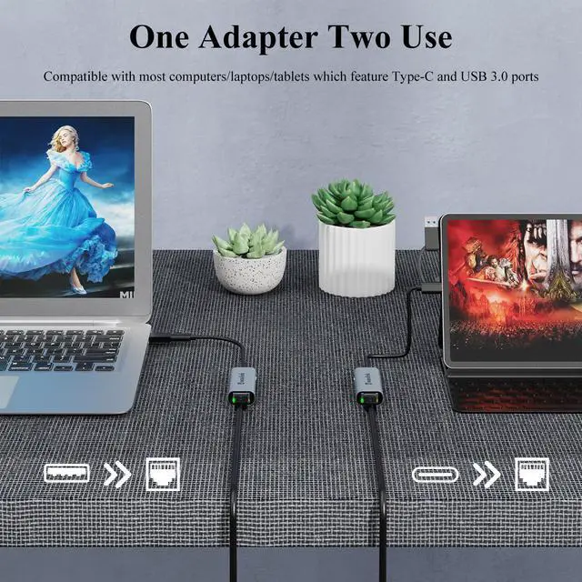 Alt view image 5 of 7 - Wavlink USB C to Ethernet Adapter 2.5 Gbps, 2-in-1 USB to 2.5G Ethernet Adapter, USB-C to RJ45 Network Converter (Thunderbolt 4/3 Compatible), Aluminum Case for Windows, Mac OS, iPad OS and More