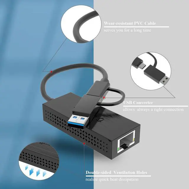 Alt view image 4 of 7 - WAVLINK USB-C and USB-A to 2.5 Gigabit Ethernet Adapter, 2-in-1 USB 3.2 Type-A/Type-C to 2500Mbps RJ45 LAN Converter, Compact & Portable Compatible for Microsoft Windows, Mac OS, iPadOS and More