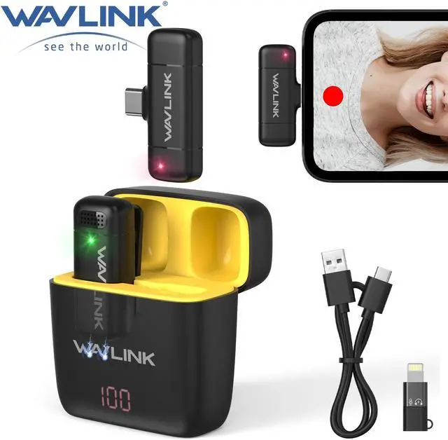 Main image of WAVLINK Wireless Lavalier Microphone for iPhone Android Vlog, Clip on Lapel Mic System & Lightning & USB-C Inputs & Battery Case for YouTube Facebook Live, Video Recording(1*TX+1*RX)