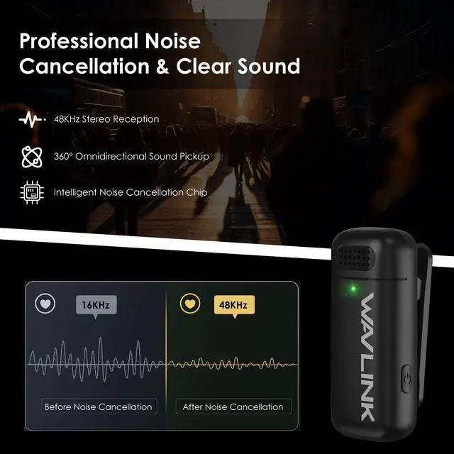 Alt view image 4 of 7 - WAVLINK Wireless Lavalier Microphone for iPhone Android Vlog, Clip on Lapel Dual Mic System & Lightning & USB-C Inputs & Battery Case for YouTube Facebook Live, Video Recording(2*TX+1*RX)