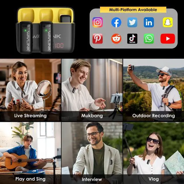 Alt view image 7 of 7 - WAVLINK Wireless Lavalier Microphone for iPhone Android Vlog, Clip on Lapel Dual Mic System & Lightning & USB-C Inputs & Battery Case for YouTube Facebook Live, Video Recording(2*TX+1*RX)