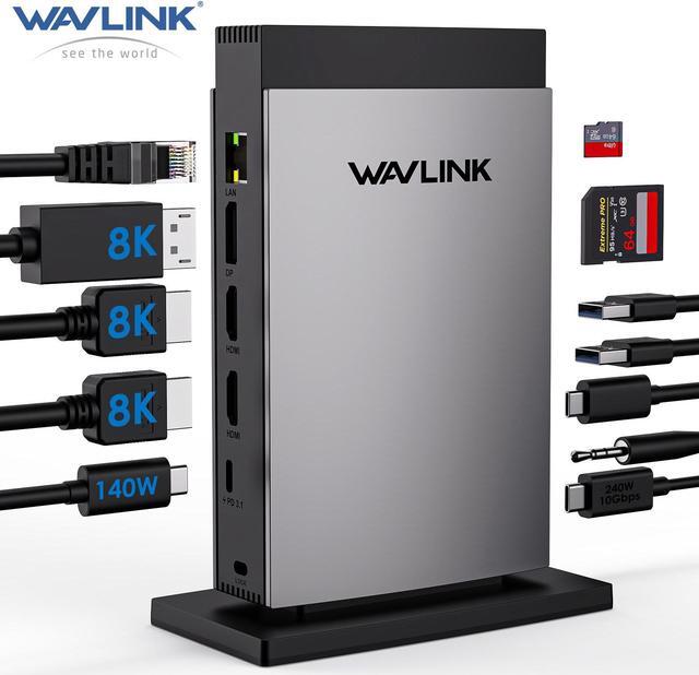 Main image of WAVLINK USB C Docking Station PD3.1 Triple Monitor with 140W Power, 8K HDMI*2 + 8K Displayport, RJ45, 10G USB-C, 125W Charging for Laptop, 2 USB 3.0, SD/TF Slot, Audio/Mic for M1/M2/M3 Mac&Windows