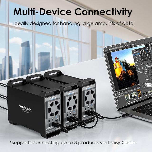 Alt view image 6 of 7 - WAVLINK 2-Bay Hard Drive Enclosure for 3.5" and 2.5'' SATA HDD/SSD Featuring 10Gbps USB-C 3.2, 44TB Capacity, Built-in Cooling Fans, 4 RAID Modes(RAID Normal/LARGE/1/0), Aluminum Alloy Shell