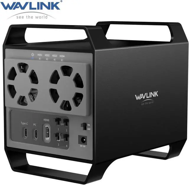 Main image of WAVLINK 4-Bay Hard Drive Enclosure for 3.5" and 2.5'' SATA HDD/SSD Featuring 10Gbps USB-C 3.2, 88TB Capacity, Built-in Temp-Controlled Cooling Fans, HDMI 4K Stunning Video Output, Aluminum Alloy Shell