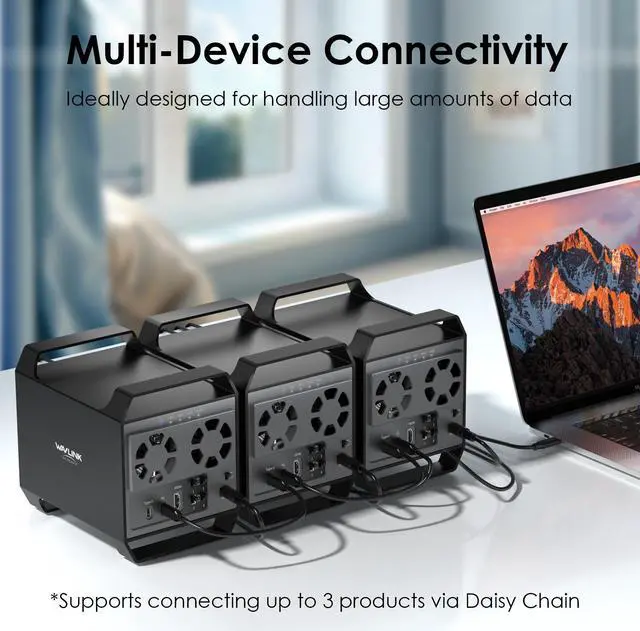 Alt view image 6 of 7 - WAVLINK 4-Bay Hard Drive Enclosure for 3.5" and 2.5'' SATA HDD/SSD Featuring 10Gbps USB-C 3.2, 88TB Capacity, Built-in Temp-Controlled Cooling Fans, HDMI 4K Stunning Video Output, Aluminum Alloy Shell