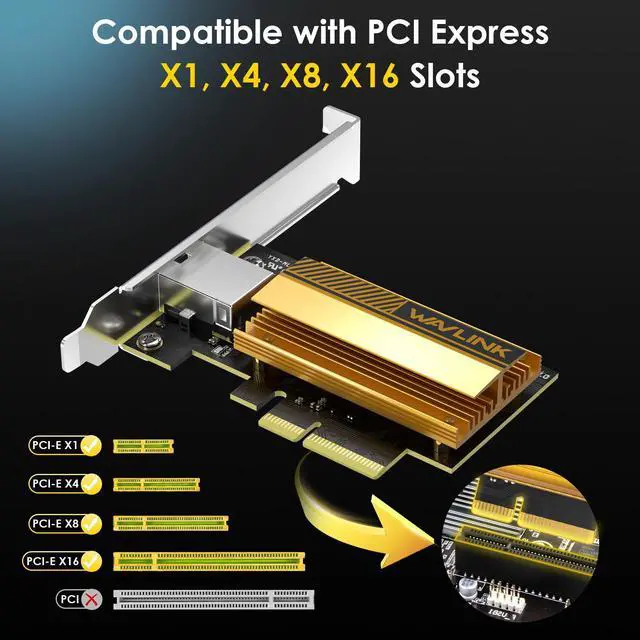 Alt view image 3 of 7 - WAVLINK 10G Base-T PCIe Network Card, 10000/5000/2500Mbps PCI Express Ethernet Adapter with AQC113 Controller, 10G NIC for Windows 11/10 & Linux with Low Profile Bracket