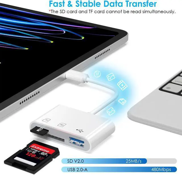Alt view image 4 of 7 - WAVLINK 3-in-1 Card Reader Lightning to SD/TF Card Adapter for iPhone with USB 2.0-A Port, Compatible with iPhone iPad, Supports Digital Camera SLR UAV Dash Cam Memory Card, Plug and Play