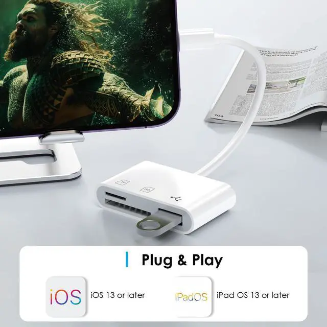 Alt view image 6 of 7 - WAVLINK 3-in-1 Card Reader Lightning to SD/TF Card Adapter for iPhone with USB 2.0-A Port, Compatible with iPhone iPad, Supports Digital Camera SLR UAV Dash Cam Memory Card, Plug and Play