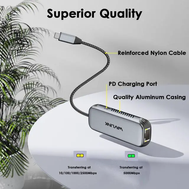 Alt view image 5 of 7 - WAVLINK USB C to Ethernet Adapter with 95W Charging Port, 5Gbps RJ45 Ethernet Adapter Driver-free for Laptops, Computers and More, Aluminum Case for Windows 10/11, Mac OS 11 or Later, Linux and More