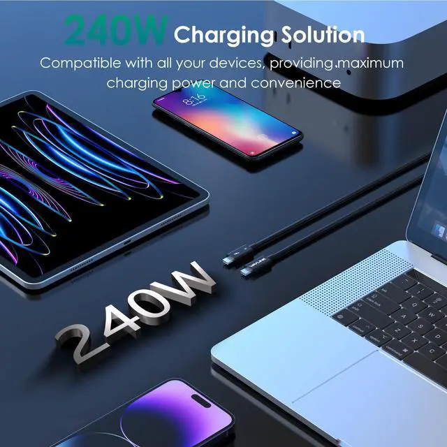 Alt view image 6 of 7 - WAVLINK Thunderbolt 5 Cable 2.6ft, 120Gbps Fast Data Transfer, 240W Power Delivery USB-C Cable, 8K/16K Display Support, Backwards Compatible TB4/3/USB4/3, Ideal for Gaming, Laptops, Monitors and Docks