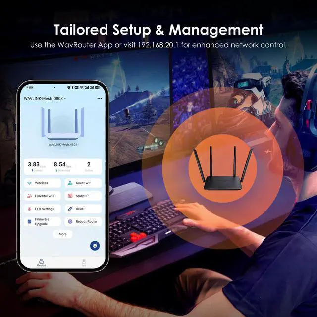 Alt view image 7 of 7 - WAVLINK BE3600 Wi-Fi 7 Router, Dual Band Gaming Router with MLO, 4096-QAM, Multi-Rus Tech, Support EverythingMesh/Router/AP/Repeater Mode, Guest WiFi, QoS, IPv6 & Advanced VPN for Home WiFi