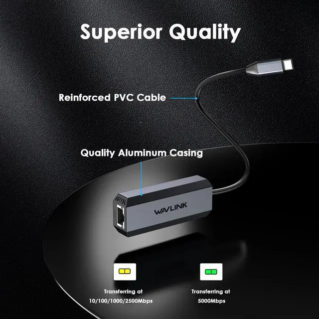 Alt view image 3 of 7 - WAVLINK USB C to Ethernet Adapter 5Gbps, Driver-free RJ45 Gigabit LAN Ethernet Network Adapter for Laptops, Computers and More, Thunderbolt 5/4/3 Compatible, for MacBook Pro/Air, iPad Pro, Dell XPS