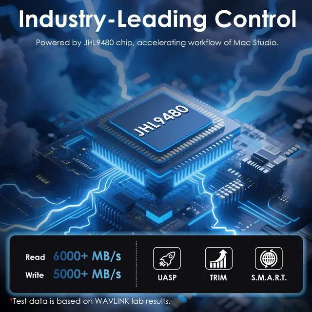 Alt view image 3 of 7 - Wavlink 80Gbps USB4 V2 PCle Gen4 NVMe SSD Enclosure | JHL9480 Powered | 6000+MB/s Read & 5000+MB/s Write | Cooling Fan | Plug & Play | Compatible with TB4/5, USB4 | For M4/M3/M2 Mac