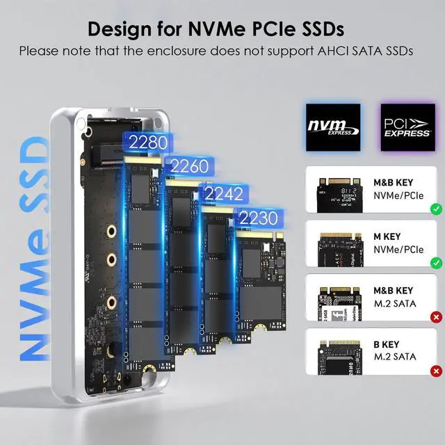 Alt view image 5 of 7 - WAVLINK 40Gbps USB4 PCIe NVMe SSD Enclosure, for 2230/2242/2260/2280 B+M/M-Key PCIe SSD, Tool-Free Installation, Supports TBT4/TBT3/USB4/USB3.2 and more, Compatible with MacBook/Mac Mini M4/M3/M2/M1