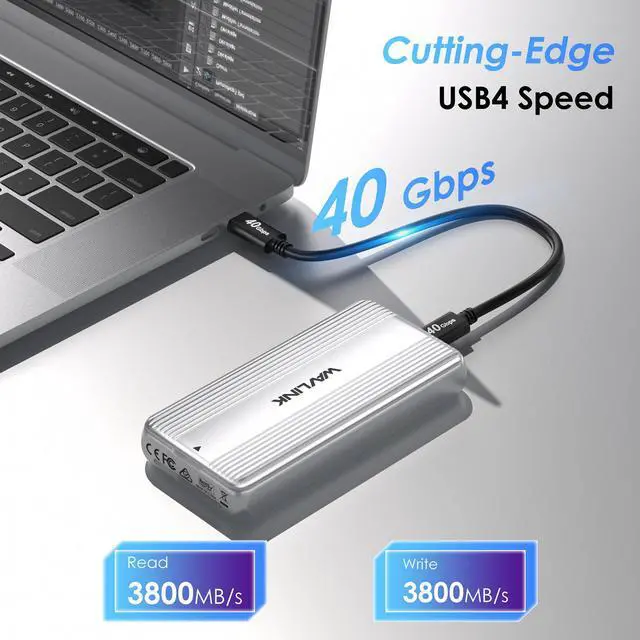 Alt view image 2 of 7 - WAVLINK 40Gbps USB4 PCIe NVMe SSD Enclosure, for 2230/2242/2260/2280 B+M/M-Key PCIe SSD, Tool-Free Installation, Supports TBT4/TBT3/USB4/USB3.2 and more, Compatible with MacBook/Mac Mini M4/M3/M2/M1