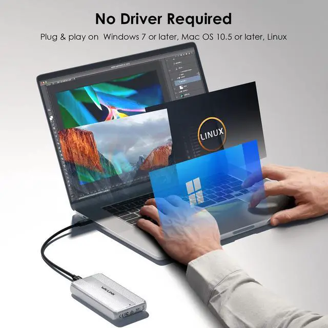 Alt view image 4 of 7 - WAVLINK 40Gbps USB4 PCIe NVMe SSD Enclosure, for 2230/2242/2260/2280 B+M/M-Key PCIe SSD, Tool-Free Installation, Supports TBT4/TBT3/USB4/USB3.2 and more, Compatible with MacBook/Mac Mini M4/M3/M2/M1