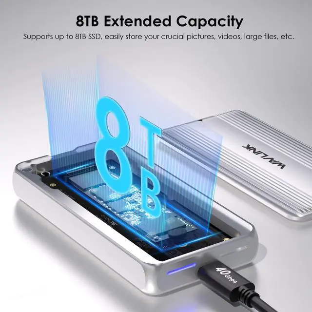 Alt view image 3 of 7 - WAVLINK 40Gbps USB4 PCIe NVMe SSD Enclosure, for 2230/2242/2260/2280 B+M/M-Key PCIe SSD, Tool-Free Installation, Supports TBT4/TBT3/USB4/USB3.2 and more, Compatible with MacBook/Mac Mini M4/M3/M2/M1