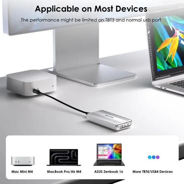 Alt view image 7 of 7 - WAVLINK 40Gbps USB4 PCIe NVMe SSD Enclosure, for 2230/2242/2260/2280 B+M/M-Key PCIe SSD, Tool-Free Installation, Supports TBT4/TBT3/USB4/USB3.2 and more, Compatible with MacBook/Mac Mini M4/M3/M2/M1