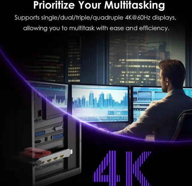 Alt view image 6 of 7 - WAVLINK PCIe 3.0 to Quad 4K@60Hz HDMI Graphics Card - Global Debut with DisplayLink DL7400, 4 HDMI Ports, PC Video Card with Standard Profile, Supports Multiple Monitors for Windows 11/10 & Ubuntu
