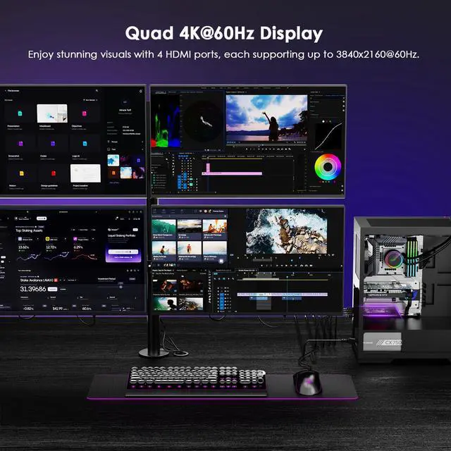 Alt view image 2 of 7 - WAVLINK PCIe 3.0 to Quad 4K@60Hz HDMI Graphics Card - Global Debut with DisplayLink DL7400, 4 HDMI Ports, PC Video Card with Standard Profile, Supports Multiple Monitors for Windows 11/10 & Ubuntu