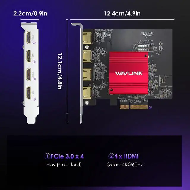 Alt view image 7 of 7 - WAVLINK PCIe 3.0 to Quad 4K@60Hz HDMI Graphics Card - Global Debut with DisplayLink DL7400, 4 HDMI Ports, PC Video Card with Standard Profile, Supports Multiple Monitors for Windows 11/10 & Ubuntu
