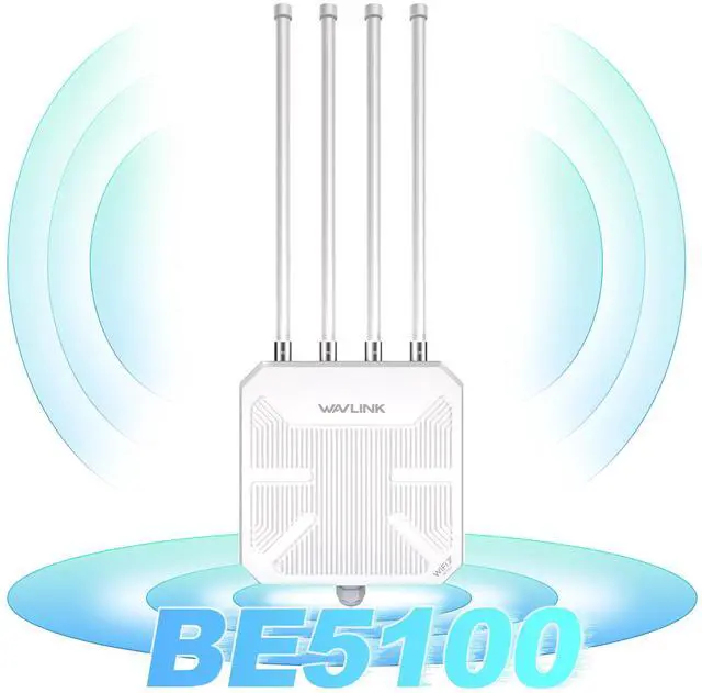 Main image of WAVLINK WiFi 7 Outdoor Long Range Router, Dual Band BE5100 Mesh Router, IP67 Waterproof & Dustproof, 15KV ESD & 4KV Lightning Protection, Active & Passive PoE Supported, 8dBi High-Gain Antennas
