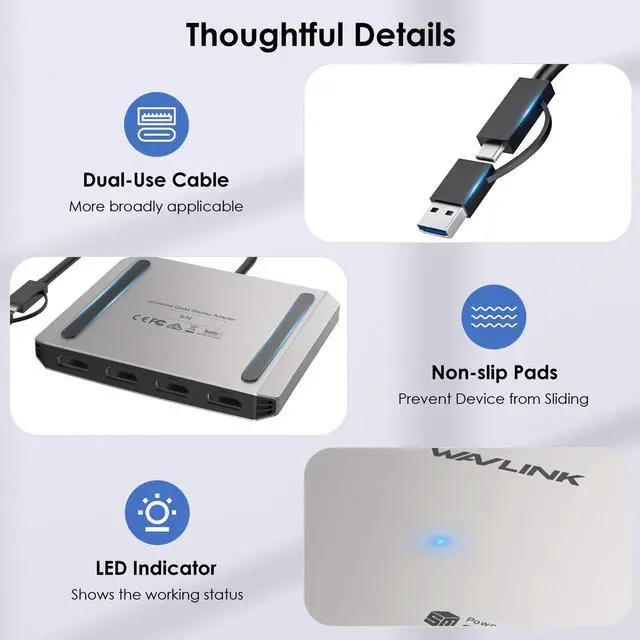 Alt view image 7 of 7 - WAVLINK USB to HDMI adapter Quad Display Adapter 2 x 4K@30Hz & 2 x 1080P@60Hz HDMI Outputs, SM768 Chip, 5Gbps Data Transfer Speed, Compatible with Intel/M1/M2/M3/M4 Mac&Windows
