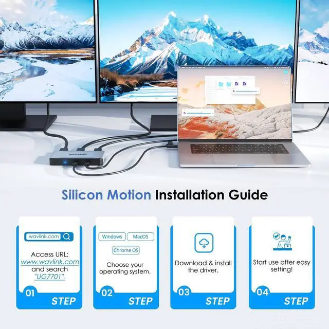 Alt view image 7 of 7 - WAVLINK Triple 4K@60Hz Universal Display Dock, USB-C/A to HDMI/DisplayPort Adapter with 100W PD IN, 3*HDMI+2*DP, Suitable for Thunderbolt 5/4/3 Laptops, Intel/M1/M2/M3/M4 MacBook