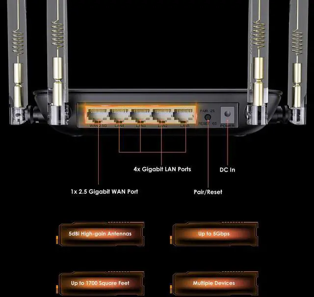 Alt view image 4 of 7 - WAVLINK BE5100 Wi-Fi 7 Router, Dual Band Gaming Router with 4096-QAM Tech, Support EverythingMesh/Router/AP/Repeater Mode, Guest WiFi, QoS, IPv6 & Advanced VPN for Home WiFi