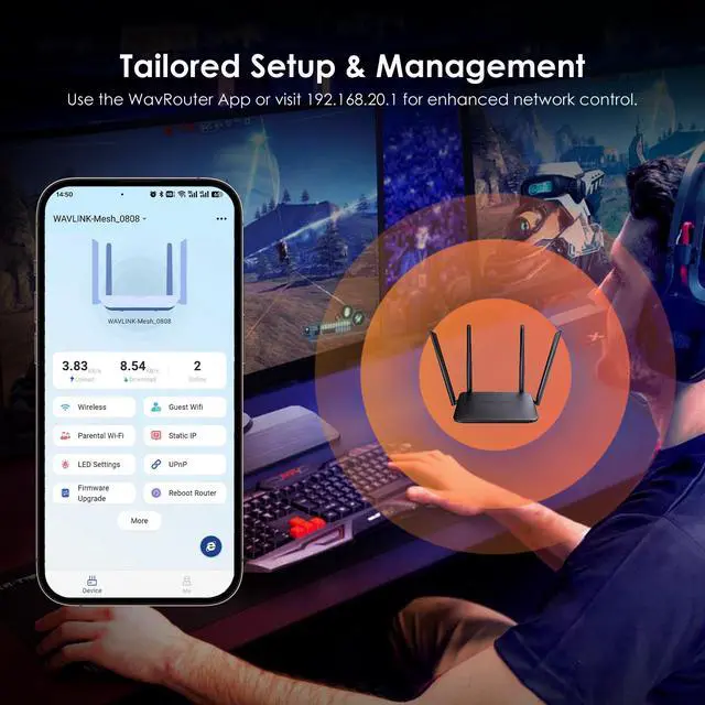 Alt view image 7 of 7 - WAVLINK BE5100 Wi-Fi 7 Router, Dual Band Gaming Router with 4096-QAM Tech, Support EverythingMesh/Router/AP/Repeater Mode, Guest WiFi, QoS, IPv6 & Advanced VPN for Home WiFi