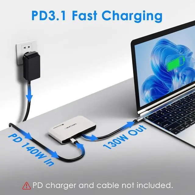 Alt view image 7 of 7 - WAVLINK USB-C to Quad HDMI Adapter, 4K USB-C Adapter, Support PD In 140W Out 130W, Compact and Portable, Compatible with Windows, macOS, Chrome OS, Linux, Harmony, and Android