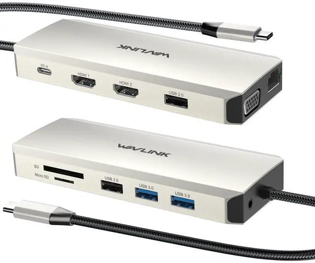 Main image of WAVLINK USB C Docking Station Dual Monitor for Dell HP Surface Lenovo MacBook Laptop, Triple Display USB-C Hub Multiport Adapter With 2 HDMI, VGA, Ethernet,100W PD, 5 USB, SD/TF Card Reader,Audio