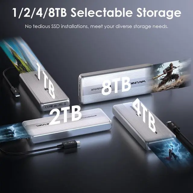 Alt view image 5 of 7 - WAVLINK 2TB Thunerbolt 5 M.2 NVMe External SSD Driver, Portable 80Gbps Ultra Fast External SSD Drive with Cooling Fan and Aluminum Heat Sink Enclosure, Thunderbolt Certified