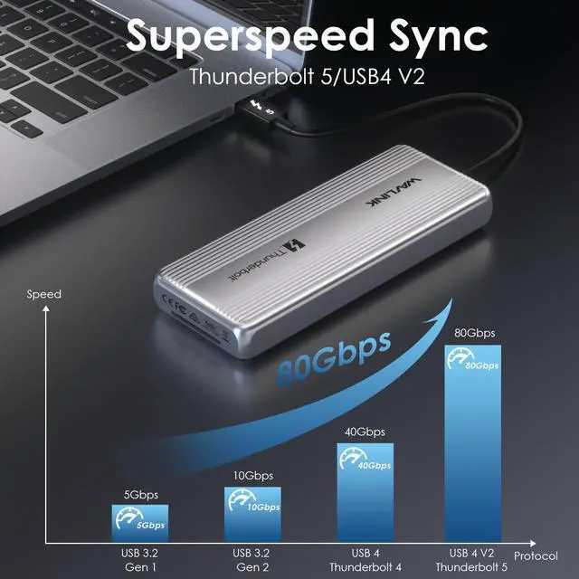 Alt view image 2 of 7 - WAVLINK 1TB Thunerbolt 5 M.2 NVMe External SSD Driver, Portable 80Gbps Ultra Fast External SSD Drive with Cooling Fan and Aluminum Heat Sink Enclosure, Thunderbolt Certified