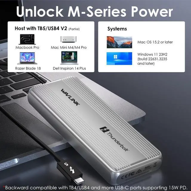 Alt view image 4 of 7 - WAVLINK 1TB Thunerbolt 5 M.2 NVMe External SSD Driver, Portable 80Gbps Ultra Fast External SSD Drive with Cooling Fan and Aluminum Heat Sink Enclosure, Thunderbolt Certified