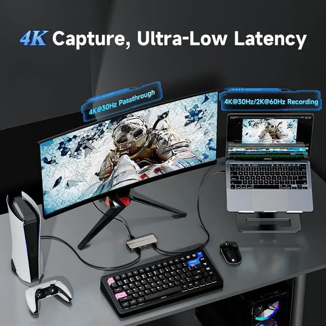 Alt view image 3 of 7 - WAVLINK Video Capture Card & USB C Docking Station, 4K@30Hz Capture& Loop-Out, Single 4K@144Hz Display, 90W PD Passthrough, Low Latency for Streaming & Gaming, For PS5/Xbox/Switch, OBS, Windows/Mac