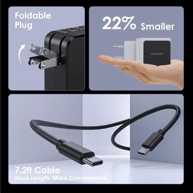 Alt view image 7 of 7 - WAVLINK Mac Book Charger, 118W GaN USB C Charger, Ultra-Fast PD 3.0 Adapter Compatible with MacBook pro/Air, M1 M2 M3 M4, ipad Pro, Samsung Galaxy and More, Include Charge Cable