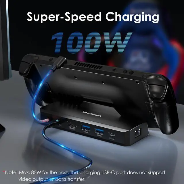Alt view image 4 of 7 - WAVLINK Steam Deck/ROG Dock, 6-in-1 Docking Station for Steam Deck/ROG, Steam Deck Accessories with 4K@144Hz/2K@165Hz/1080P@240Hz HDMI 2.0, 100W PD IN(85W for Host), 3x 10G USB 3.2, Gigabit RJ45
