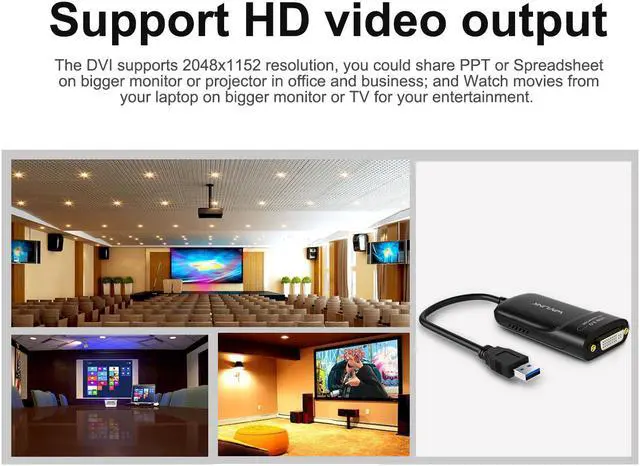 Alt view image 6 of 7 - WAVLINK USB 3.0 to HDMI/DVI/VGA Universal Video Graphics Adapter with Audio Port DVI-to-VGA, DVI-to-HDMI adapter, up to 6 Monitor displays, 2048x1152 Video Card Adapter for Windows, Mac OS & Chrome OS
