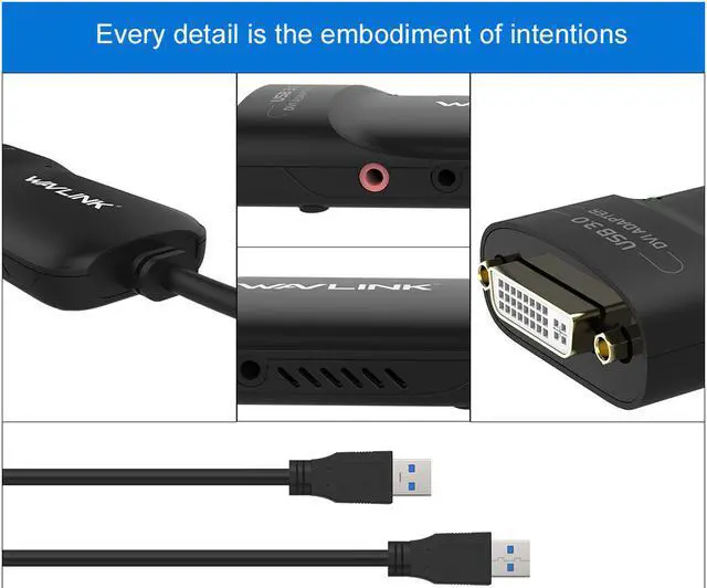 Alt view image 5 of 7 - WAVLINK USB 3.0 to HDMI/DVI/VGA Universal Video Graphics Adapter with Audio Port DVI-to-VGA, DVI-to-HDMI adapter, up to 6 Monitor displays, 2048x1152 Video Card Adapter for Windows, Mac OS & Chrome OS