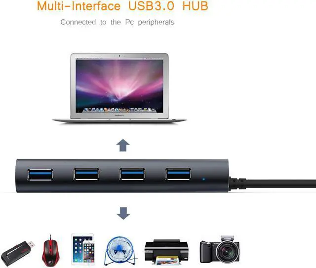 Alt view image 3 of 7 - Wavlink USB Hub, 4-Port USB 3.0 Portable Aluminum Hub ,USB Extension Multi-function USB Dock Hot Swapping Support for iMac, MacBook, MacBook Pro, MacBook Air, Mac Mini, or any PC [Silver] Model :3048