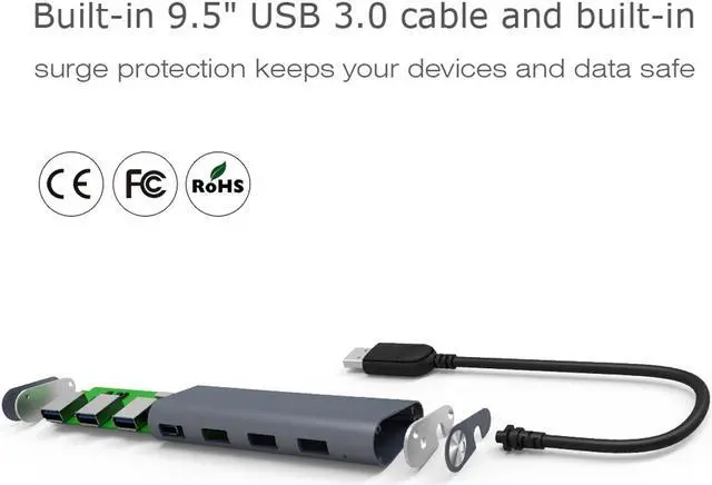 Alt view image 5 of 7 - Wavlink USB Hub, 4-Port USB 3.0 Portable Aluminum Hub ,USB Extension Multi-function USB Dock Hot Swapping Support for iMac, MacBook, MacBook Pro, MacBook Air, Mac Mini, or any PC [Silver] Model :3048