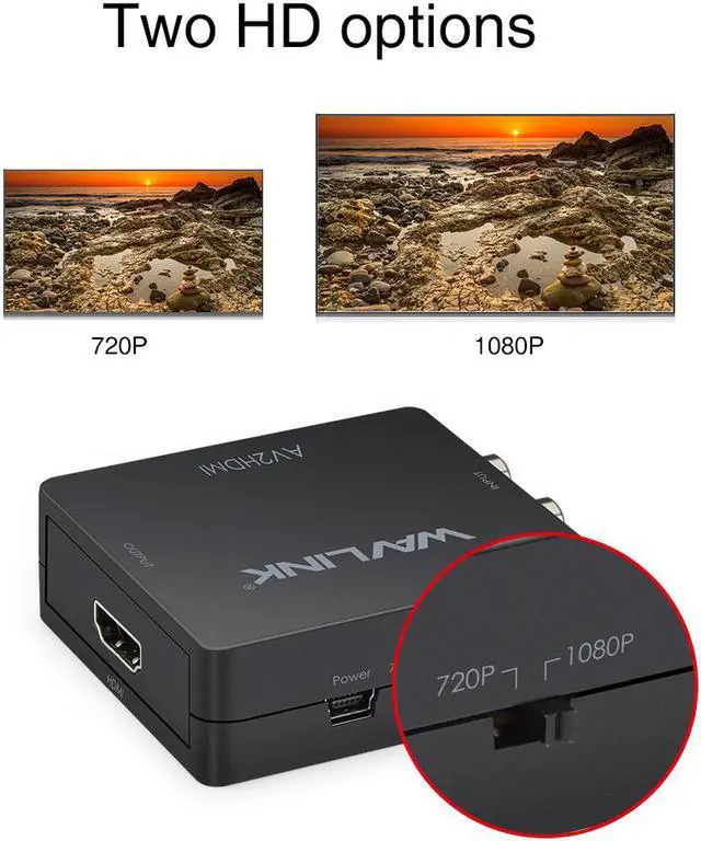Alt view image 4 of 7 - Wavlink 1080P Mini AV to HDMI Converter Adapter RCA Composite CVSB AV to HDMI Video Audio AV2HDMI Converter Support PAL/ NTSC SECAM with USB Cable for TV/ PC/ PS3/ STB/ Xbox VHS / VCR / DVD - Black