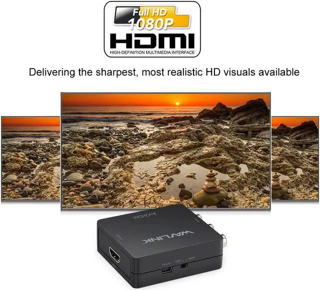 Alt view image 7 of 7 - Wavlink 1080P Mini AV to HDMI Converter Adapter RCA Composite CVSB AV to HDMI Video Audio AV2HDMI Converter Support PAL/ NTSC SECAM with USB Cable for TV/ PC/ PS3/ STB/ Xbox VHS / VCR / DVD - Black
