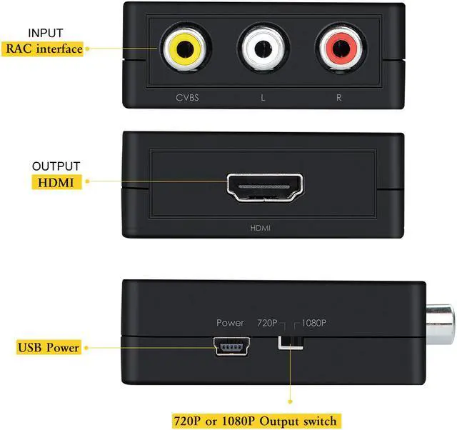Alt view image 5 of 7 - Wavlink 1080P Mini AV to HDMI Converter Adapter RCA Composite CVSB AV to HDMI Video Audio AV2HDMI Converter Support PAL/ NTSC SECAM with USB Cable for TV/ PC/ PS3/ STB/ Xbox VHS / VCR / DVD - Black