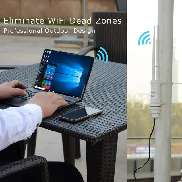 Alt view image 3 of 7 - Wavlink AC600 High Power Outdoor Weatherproof Dual Band Wifi Repeater/ Range Extender / Access Point / Router / WISP 2.4GHz 150Mbps + 5GHz 433Mbps Up to 1000mW 28dBm Omnidirectional Antenna With POE