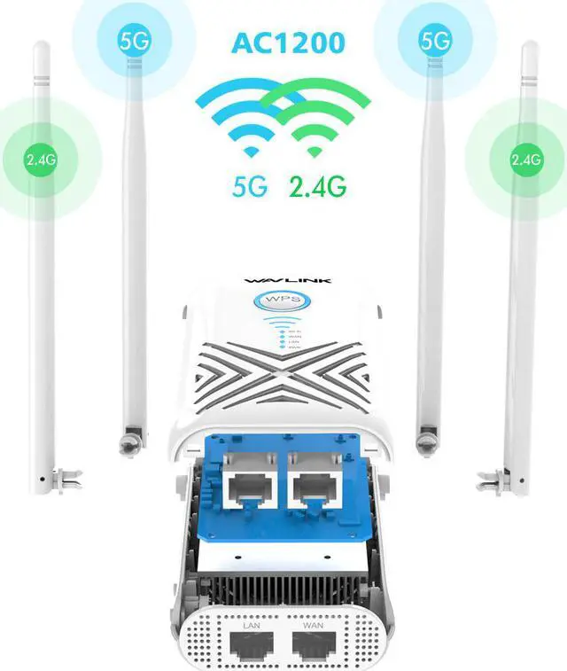 Alt view image 4 of 7 - Wavlink AC1200 WiFi Extender Dual Band Gigabit WiFi Range Extender With Dual Gigabit LAN Port and 4 High Gain Antennas WiFi Repeater Wireless AP / Range Extender / Router 3 Modes, WPS, Wall Plug
