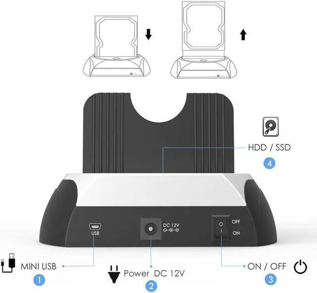 Alt view image 5 of 7 - Wavlink USB2.0 to SATA External Hard Drive Enclosure with 2 USB Hub and TF & SD & MS Card For 2.5/3.5 inch HDD/SSD SATA I/II/III, Support Tool Free/One Touch Backup/UASP, LED Indicate, Up to 8TB